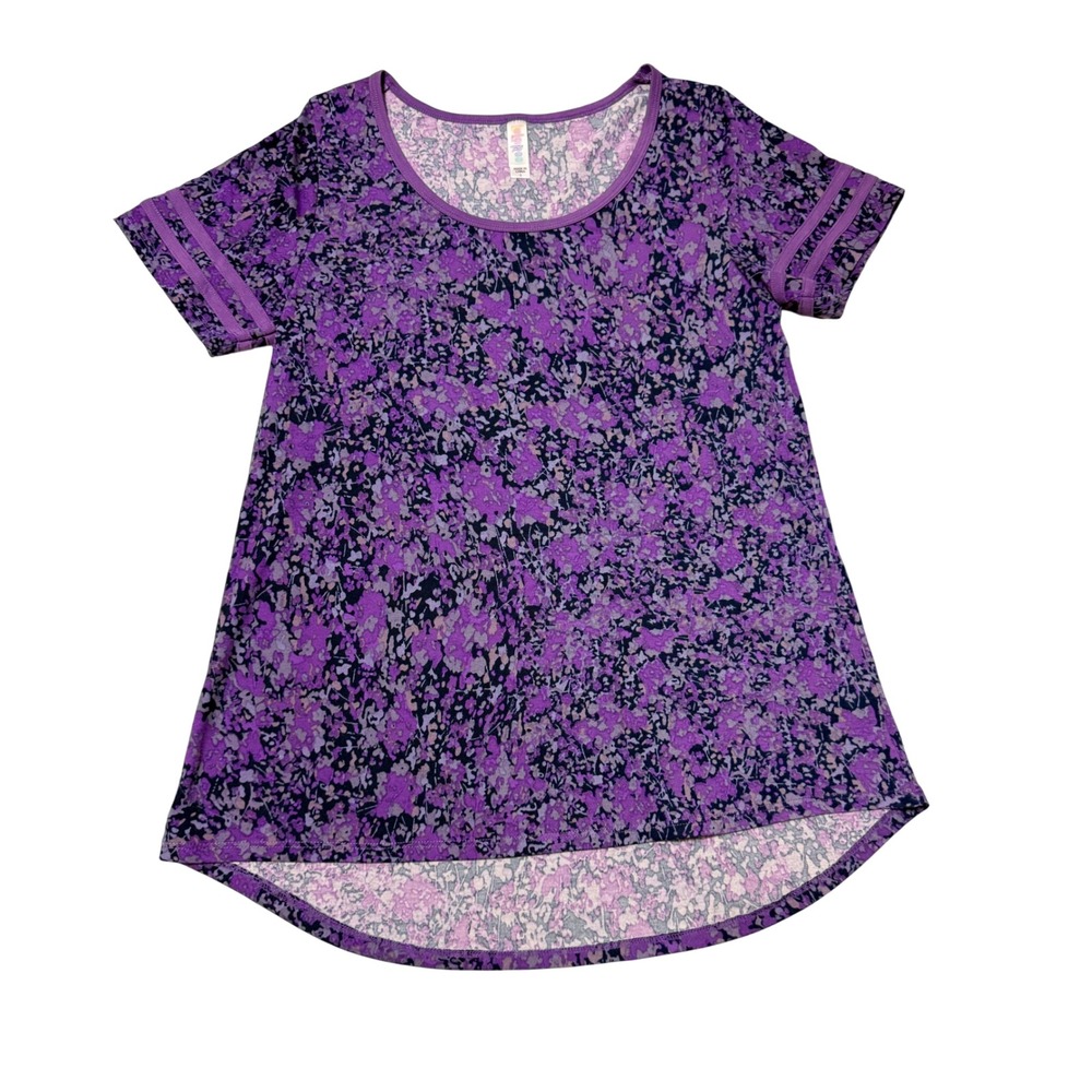 LuLaRoe Classic T Top S Floral Splatter Short Sleeve High Low Purple NWT #122
